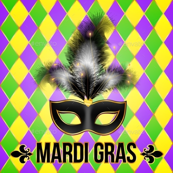 Black Mardi Gras Mask with Feathers (Decorative Symbols)