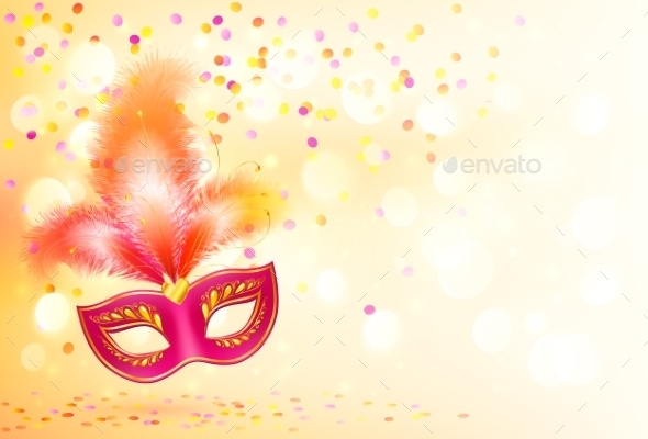 Red Carnival Mask with Feathers (Miscellaneous)