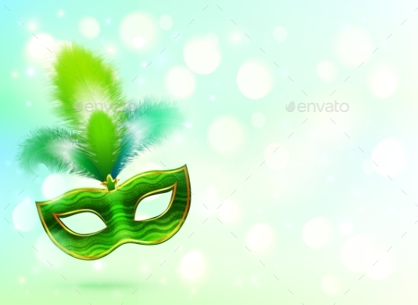 Green Carnival Mask with Feathers (Birthdays)