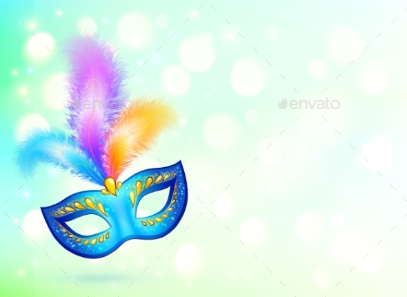 Blue Carnival Mask with Colorful Feathers (Birthdays)