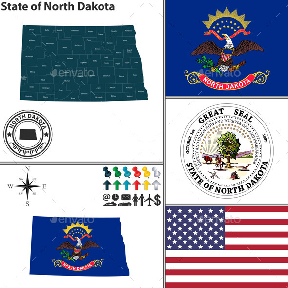 Map of State North Dakota, USA (Travel)