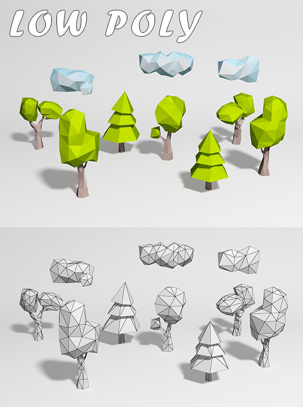 3DOcean Low Poly 5 Trees and 3 louds 10117800 3DOcean Low Poly 5 Trees and 3 louds 10117800