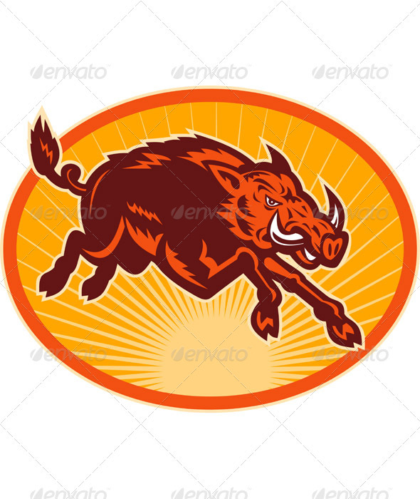 Wild Pig Hog Razorback Attacking Retro Style Wild Pig Hog Razorback Attacking Retro Style
