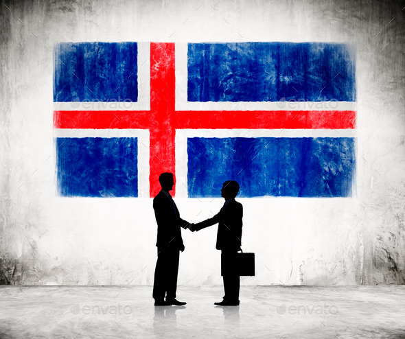 Two Businessmen Shaking Hands With Flag Of Iceland As A Backgrou (Misc) Photo Download