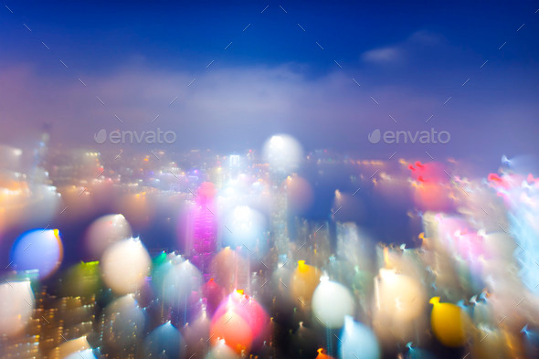 Night Aerial View of Blurry Cityscape with Lights (Misc) Photo Download