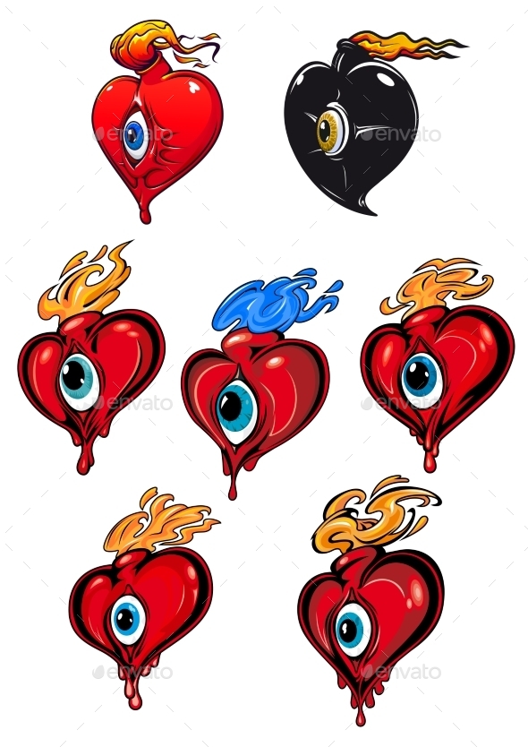 GraphicRiver Hearts with Eyes and Flames 10117873 GraphicRiver Hearts with Eyes and Flames 10117873