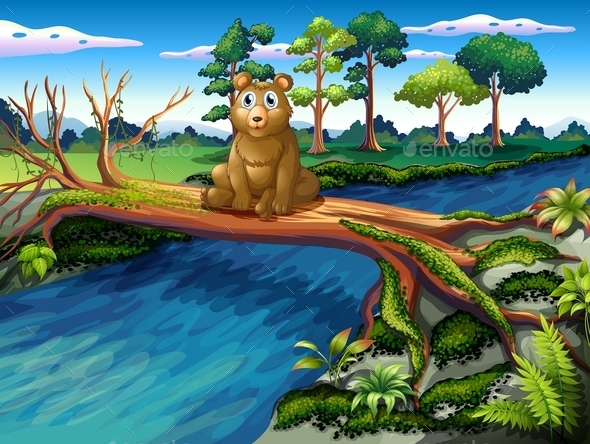 GraphicRiver Bear Sitting on a Wooden Bridge 10117959 GraphicRiver Bear Sitting on a Wooden Bridge 10117959