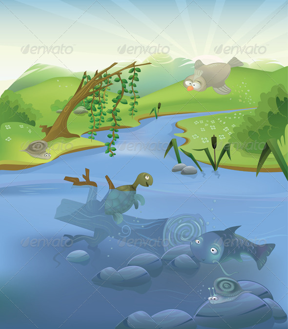 Vector landscape with animals Vector landscape with animals