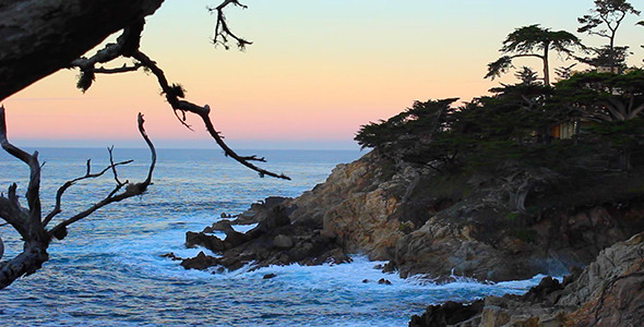 VideoHive Cliffs at Pebble Beach Framed by Branches 10118834 VideoHive Cliffs at Pebble Beach Framed by Branches 10118834