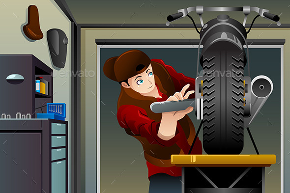 GraphicRiver Man Fixing a Motorcycle 10119067 GraphicRiver Man Fixing a Motorcycle 10119067