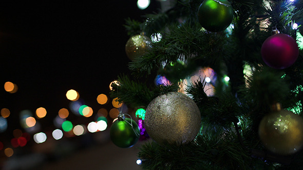 Outdoor Christmas Tree In The City At Night