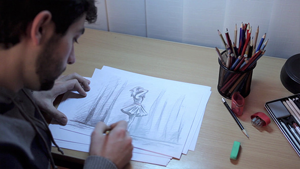 VideoHive Artist Finishing A Drawing And Leaving 10119357 VideoHive Artist Finishing A Drawing And Leaving 10119357