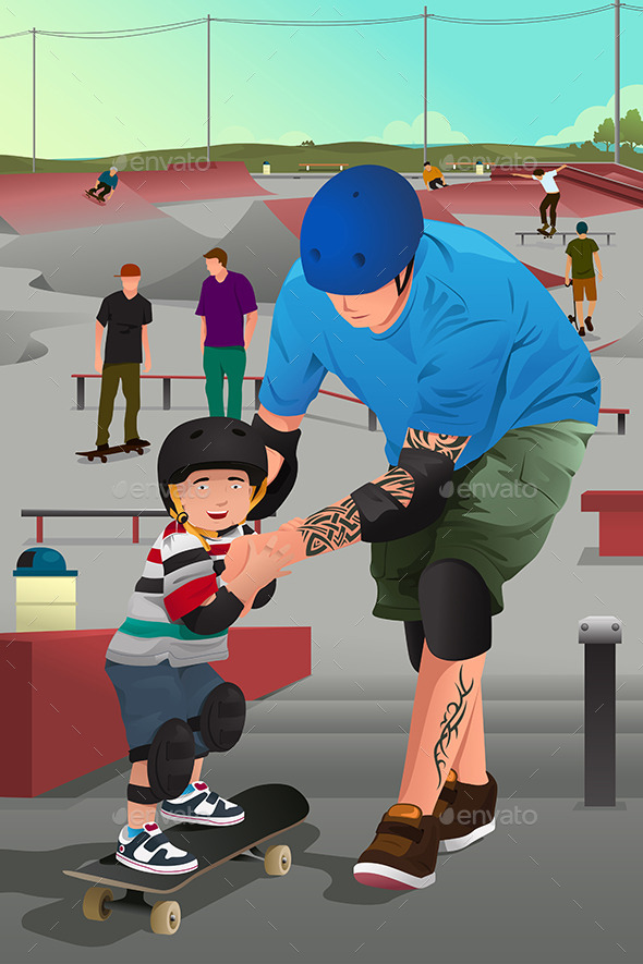 GraphicRiver Father Teaching Son Skateboarding 10119510 GraphicRiver Father Teaching Son Skateboarding 10119510