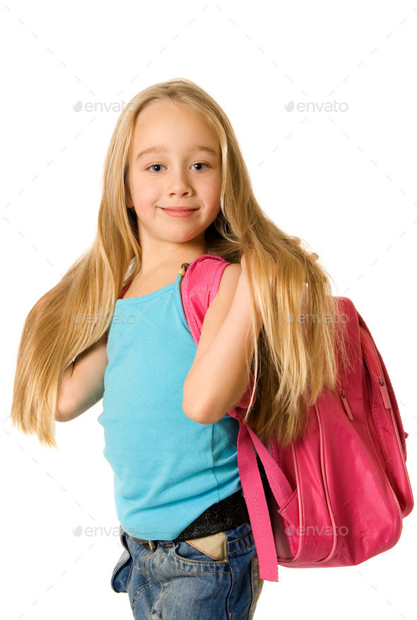 Young girl with a pink backpack (Misc) Photo Download