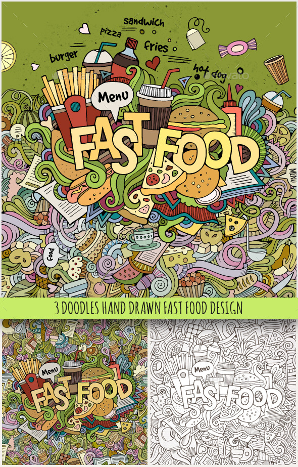 GraphicRiver 3 Fast Food Doodles Background 10127727 GraphicRiver 3 Fast Food Doodles Background 10127727