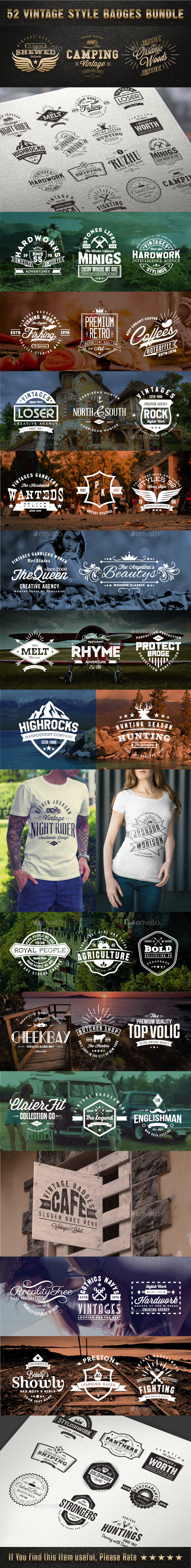GraphicRiver 52 Vintage Style Badges Bundle 10132677 GraphicRiver 52 Vintage Style Badges Bundle 10132677