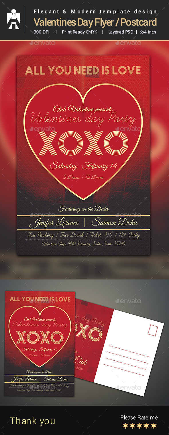 GraphicRiver Valentines Day Flyer Postcard 10134152 GraphicRiver Valentines Day Flyer Postcard 10134152