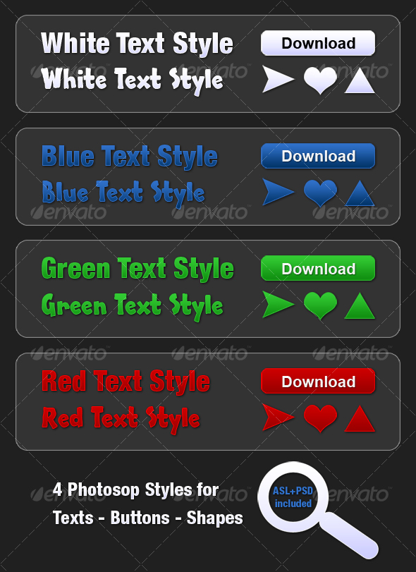 4 Photoshop Styles for Texts, Buttons and Shapes - Text Effects Styles