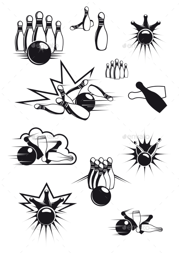 GraphicRiver Black and White Comic Bowling Balls and Pins 10140227 GraphicRiver Black and White Comic Bowling Balls and Pins 10140227
