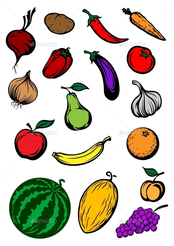 GraphicRiver Organic Ripe Cartooned Vegetables and Fruits 10140433 GraphicRiver Organic Ripe Cartooned Vegetables and Fruits 10140433