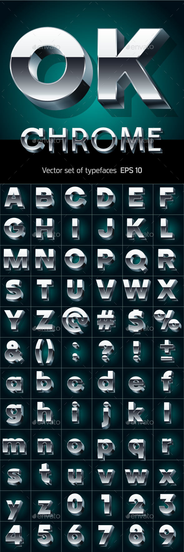 Illustration of Silver or Aluminum 3D Alphabet (Decorative Symbols)