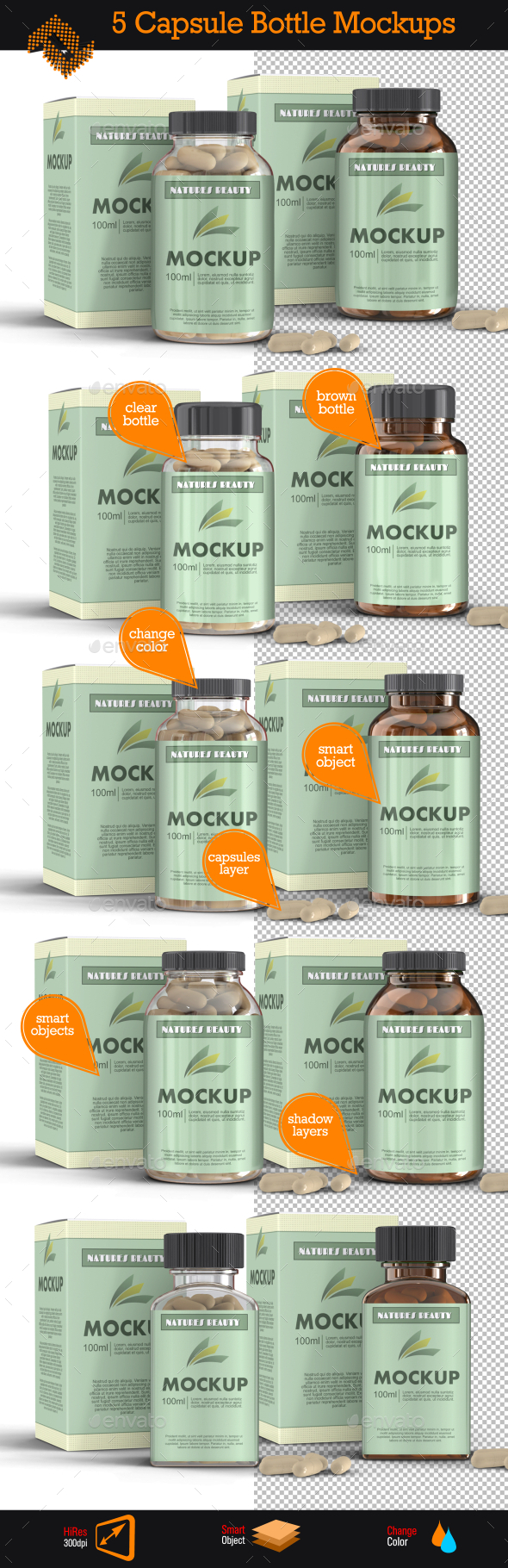 GraphicRiver 5 Supplement Capsule Bottle Mockups 10148118 GraphicRiver 5 Supplement Capsule Bottle Mockups 10148118