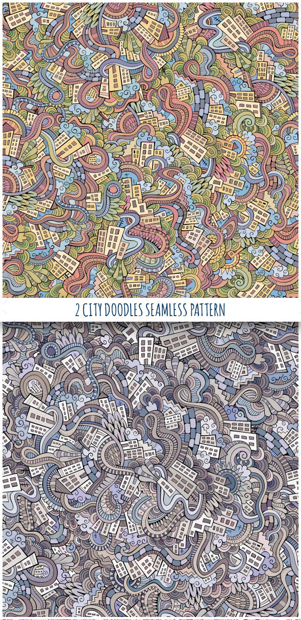 2 Doodles Houses Seamless Pattern 2 Doodles Houses Seamless Pattern