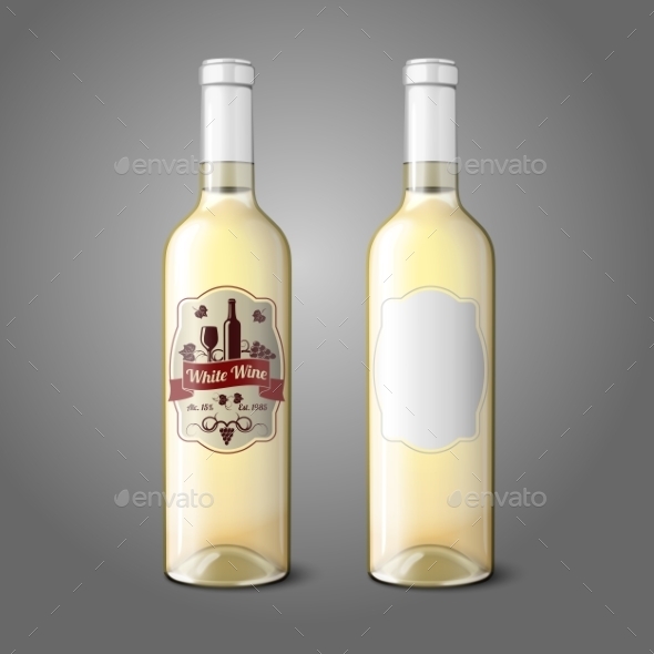Two Realistic Bottles for White Wine with Labels Two Realistic Bottles for White Wine with Labels