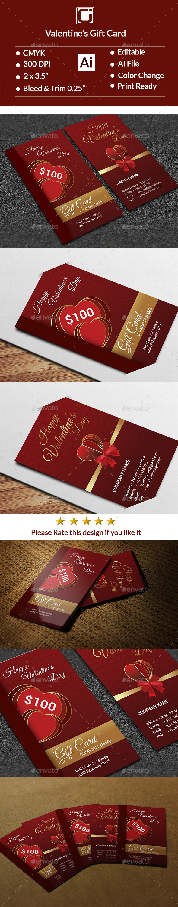 GraphicRiver Valentine s Gift Card 10169580 GraphicRiver Valentine s Gift Card 10169580