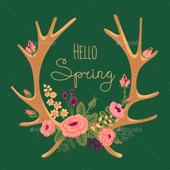 GraphicRiver Vintage Card with Deer Antlers and Flowers 10175170 GraphicRiver Vintage Card with Deer Antlers and Flowers 10175170