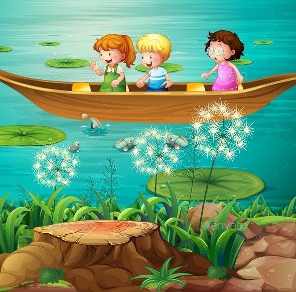 GraphicRiver Children Rowing Boat in Pond 10175470 GraphicRiver Children Rowing Boat in Pond 10175470