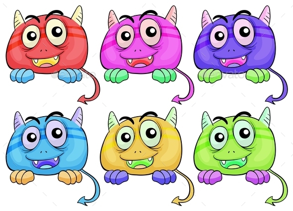 GraphicRiver Six Colorful Monster Heads 10176658 GraphicRiver Six Colorful Monster Heads 10176658