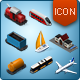 Isometric Map Icons - Trains, Ships and Airplane