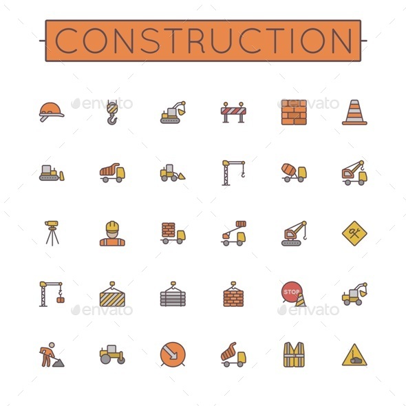 Vector Colored Construction Line Icons Vector Colored Construction Line Icons