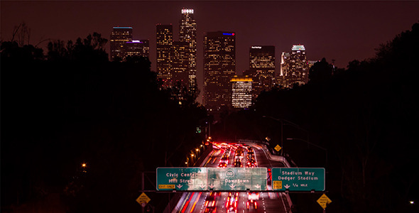 Downtown Los Angeles and Freeway at Night Downtown Los Angeles and Freeway at Night