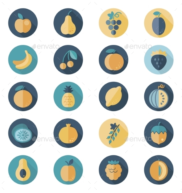 GraphicRiver Fruits Flat Icon with Long Shadow 10191100 GraphicRiver Fruits Flat Icon with Long Shadow 10191100