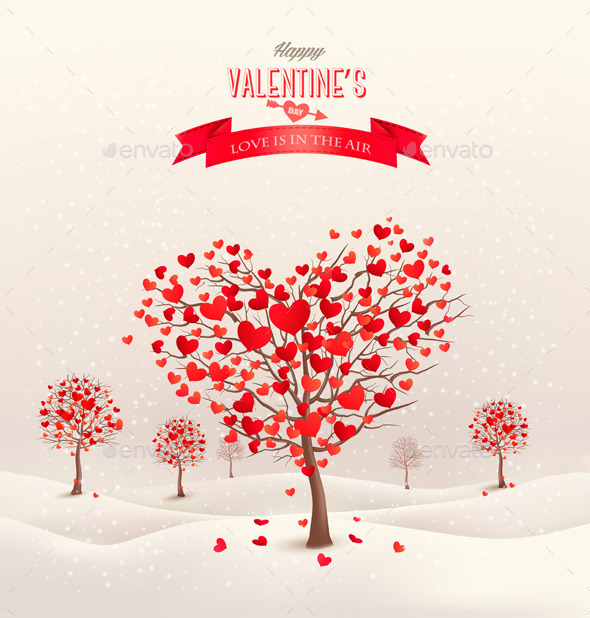 Valentine Background with Heart Shaped Trees Valentine Background with Heart Shaped Trees