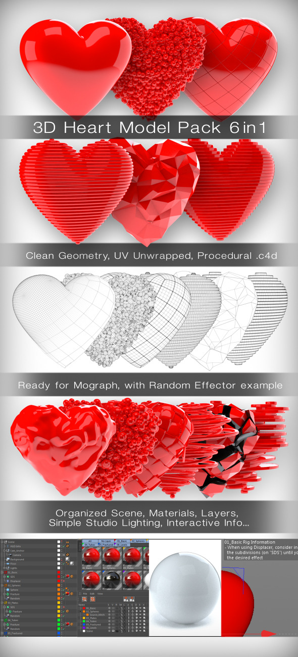 3D Heart Model Pack - 3DOcean Item for Sale