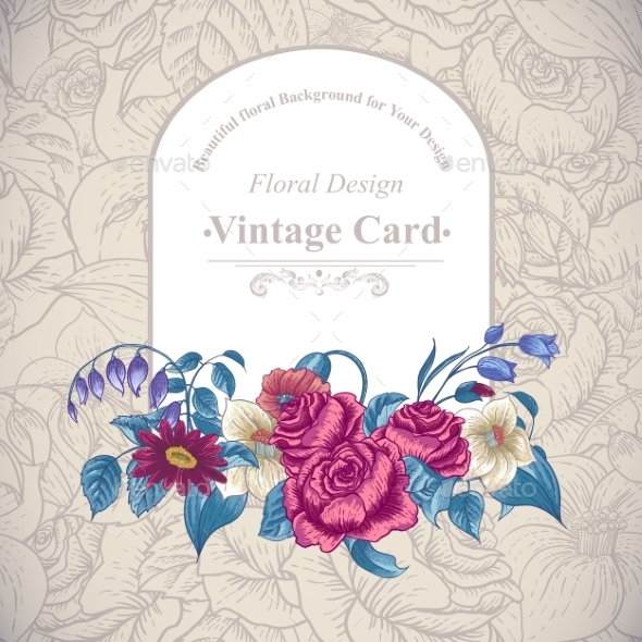 GraphicRiver Vintage Floral Card with Roses and Wild Flowers 10198630 GraphicRiver Vintage Floral Card with Roses and Wild Flowers 10198630