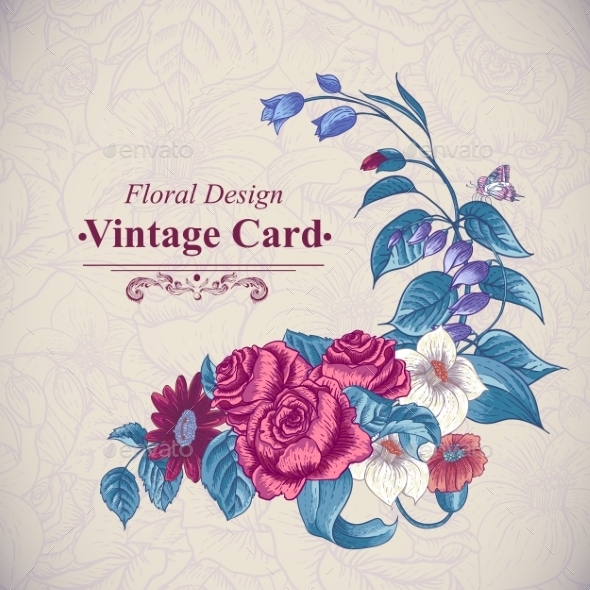 GraphicRiver Vintage Floral Card with Roses and Wild Flowers 10198758 GraphicRiver Vintage Floral Card with Roses and Wild Flowers 10198758