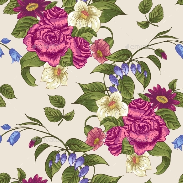GraphicRiver Seamless Floral Pattern with Roses and Wildflowers 10198796 GraphicRiver Seamless Floral Pattern with Roses and Wildflowers 10198796