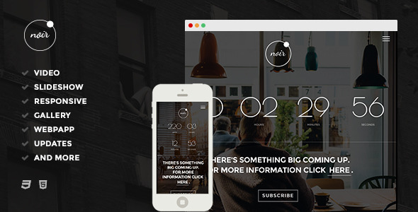 ThemeForest Noir An Elegant Coming Soon & Under Construction Template 10070360 ThemeForest Noir An Elegant Coming Soon & Under Construction Template 10070360