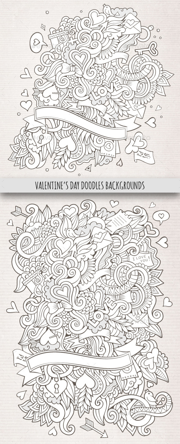 2 Love Doodles Backgrounds (Valentines)