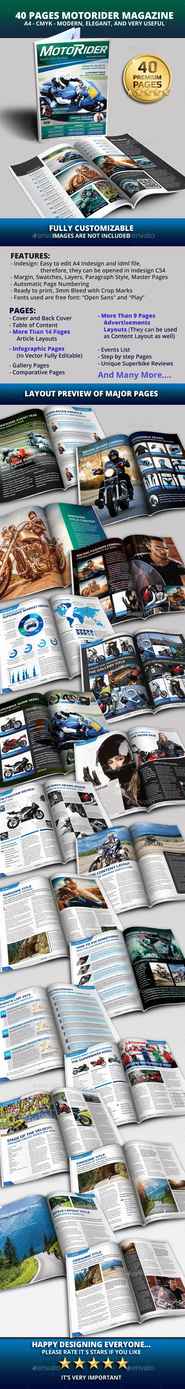 GraphicRiver 40 Pages A4 MotoRider Racing Magazine Template 10206294 GraphicRiver 40 Pages A4 MotoRider Racing Magazine Template 10206294