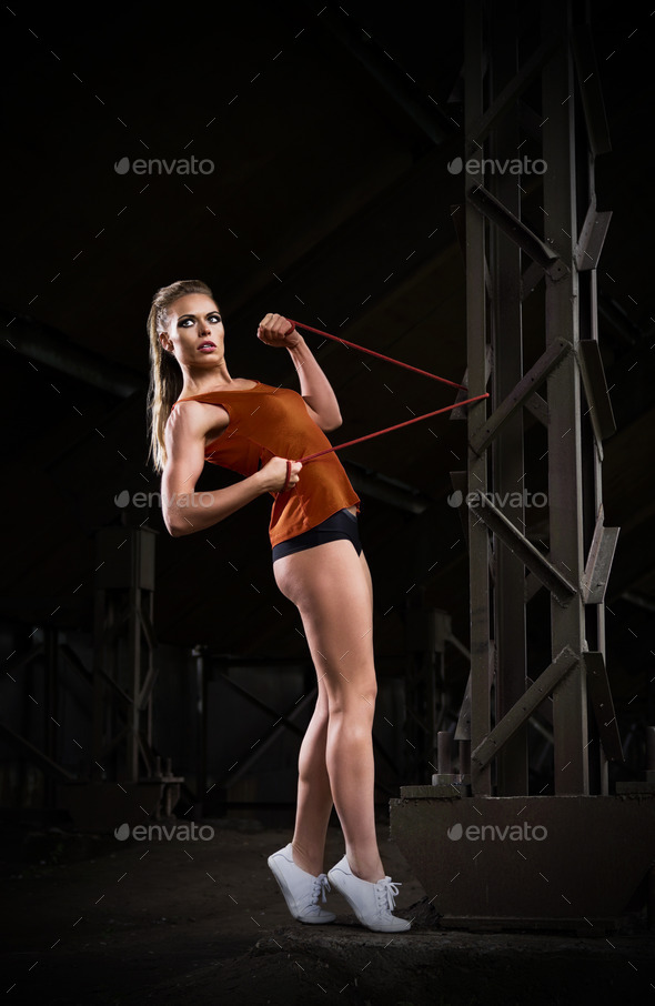 Sporty woman in orange skirt (dark version)