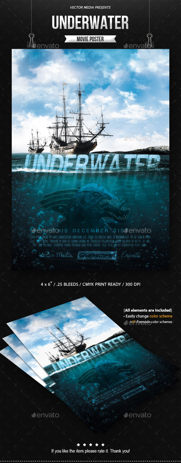 GraphicRiver Underwater Movie Poster 10169892 GraphicRiver Underwater Movie Poster 10169892