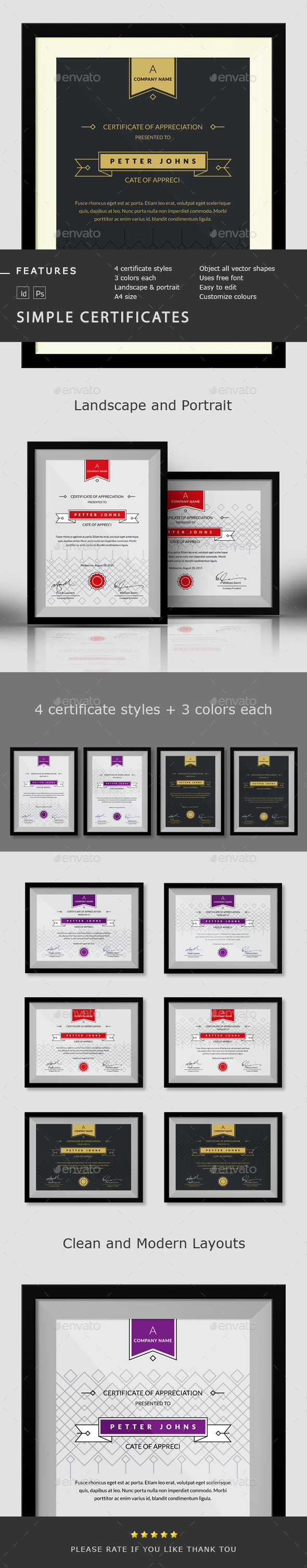 GraphicRiver Simple Certificates Template 10221588 GraphicRiver Simple Certificates Template 10221588