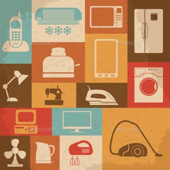Retro Home Appliances Icons Retro Home Appliances Icons
