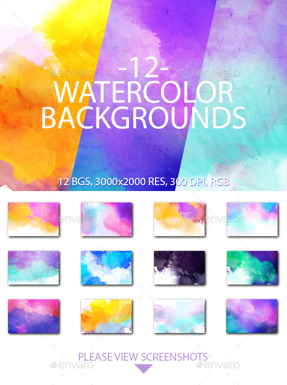 GraphicRiver 12 Watercolor Backgrounds 10185847 GraphicRiver 12 Watercolor Backgrounds 10185847