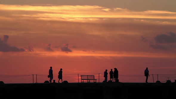 Sunset Shilouette Tourists Pier Mexico 1 Sunset Shilouette Tourists Pier Mexico 1